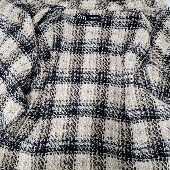 Zara Black Beige Check Buttoned Collared Unlined Shacket Jacket XS - Picture 4 of 11